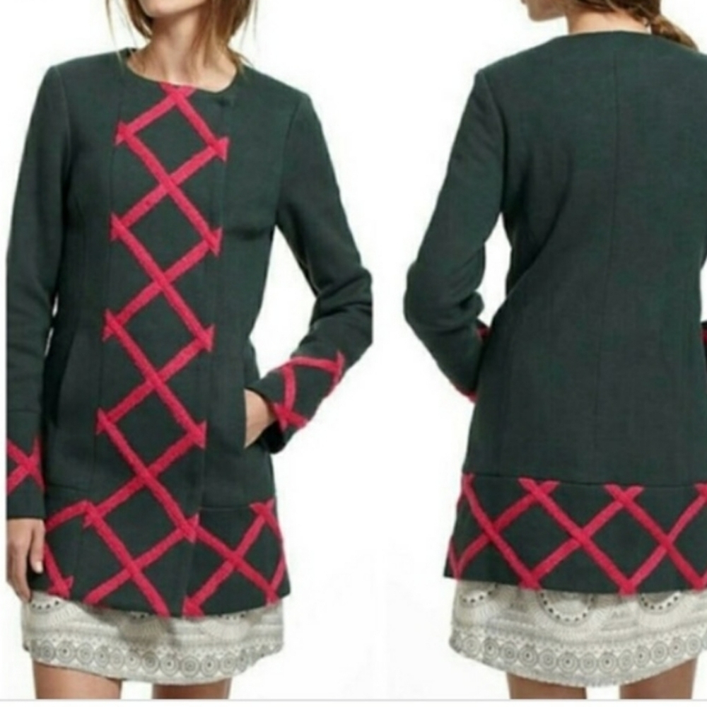 Anthropologie Elevenses Green & Pink Coat - Picture 1 of 11